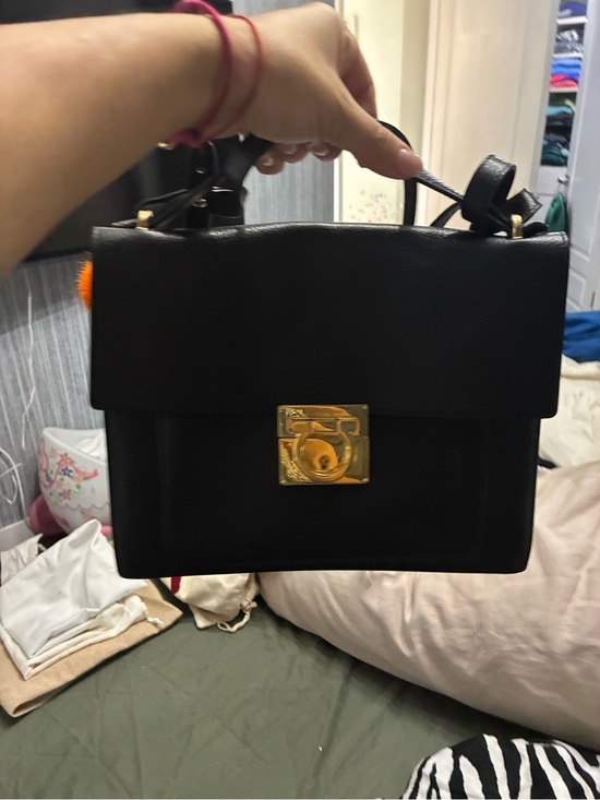 Salvatore Ferragamo Handbags - Salvatore Ferragamo Black Leather Top-Handle Satchel with Gold Hardware